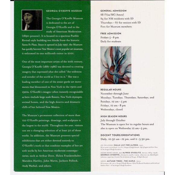 Georgia O’Keeffe Museum Brochure Santa Fe NM | 4x9 Folded | Clean Art Ephemera - Picture 3 of 4